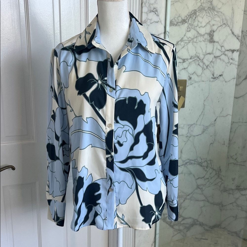 Joie Floral Print Women's Top - Blue‎ and Cream